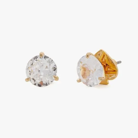 Kate Spade Brilliant Statements Tri prong Stud Earrings Clear Gold - Picture 5 of 6